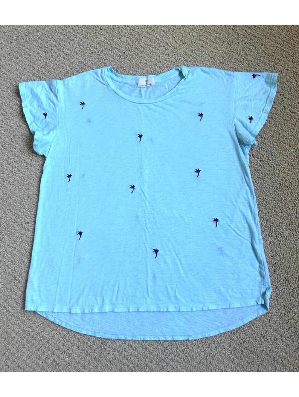 Anthropologie t.la Small Teal Blue with embroidered Palm Trees  Cap Sleeve